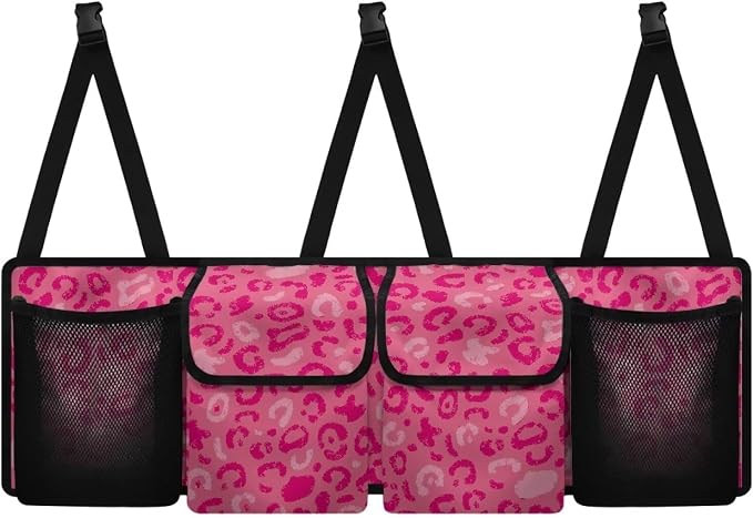 Sturdy Car Trunk Organizer Pink Leopard Print Trunk Hanging Storage Bag Multipurpose Cargo Bag,Frees Trunk Floor