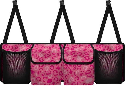 Sturdy Car Trunk Organizer Pink Leopard Print Trunk Hanging Storage Bag Multipurpose Cargo Bag,Frees Trunk Floor