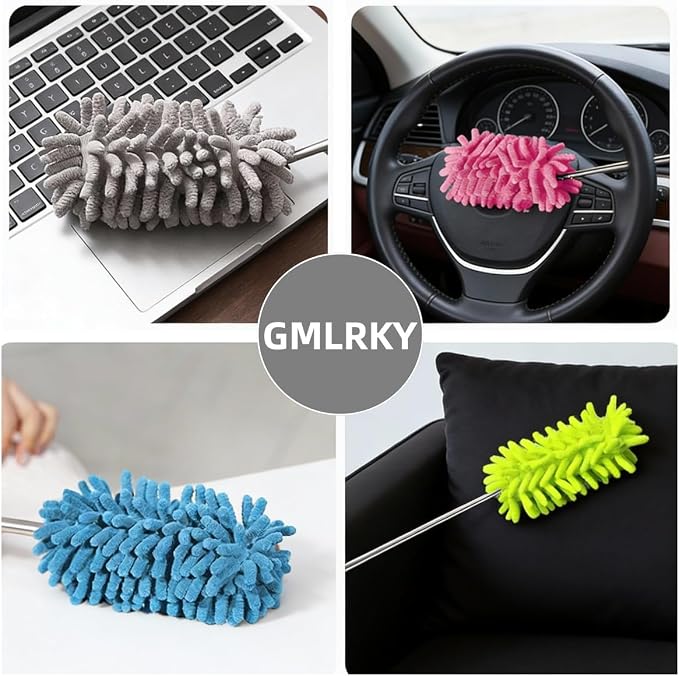 Microfiber Duster for Cleaning, GMLKRY Hand Washable Dusters with 3pcs Replaceable Microfiber Head, Extendable Pole, Detachable Cleaning Supplies for Office, Car, Window, Furniture (Gray)