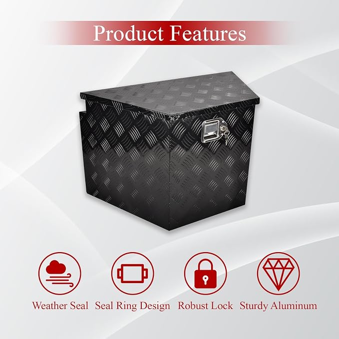 29''Inch Aluminum Trailer Tongue Tool Box Truck Bed Toolbox Truck Trailer Chest Box Underbody Storage Organizer Waterproof Square Storage Organizer w/Lock & Keys Black(‎29" Lx16.5 Wx18 H)