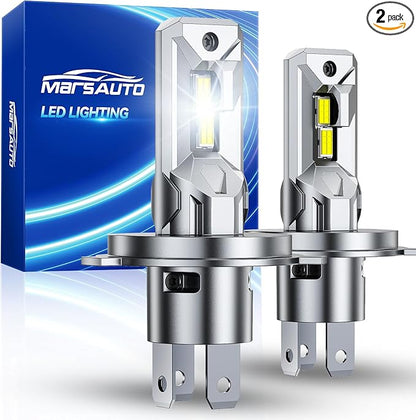 Marsauto H4/9003 Light bulb, 800% 40000LM Brightness 6500K Cool White, Real 1:1 Mini Size, Plug and Play, Non-polarity, Pack of 2