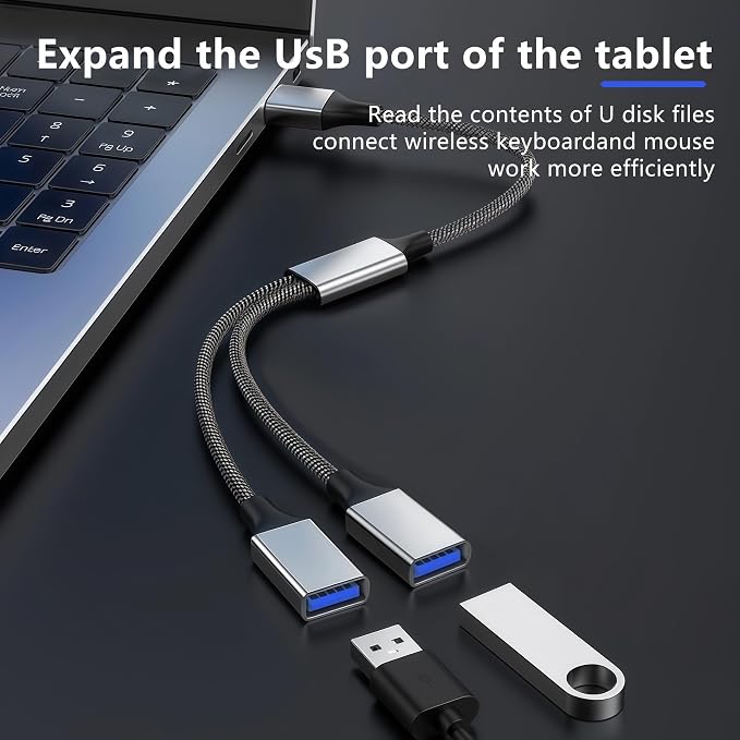 REYTID USB C Hub, Dual USB 2.0 Port Expander - Type C Male to 2 USB A Female Y Splitter Adapter with Aluminum Shell, 5V/2A Charging for Laptop/Tablet/Phone/Flash Drive/CarPlay