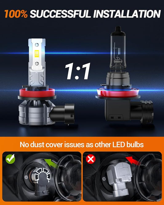 SEALIGHT H11 H8 LED Fog Light Bulb, S2S Series 800% Brighter 6500K H11 Fog Light Bulb 1:1 Size, 50000+ Hours Lifespan H16 LED Bulb, Pack of 2