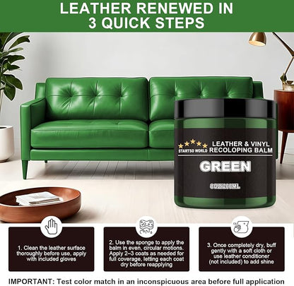 STARTSO WORLD Leather Recoloring Balm, Pine Green Leather Repair Kit for Furniture, Leather Dye, Leather Color Restorer for Couches, Leather Couch Paint | Repair, Restore & Renew Old, Faded Leather