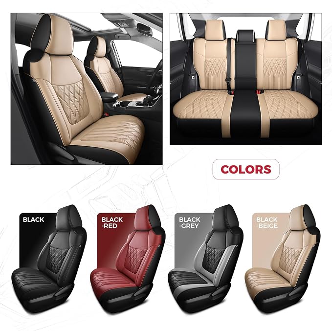 FREESOO Custom Seat Covers for Toyota RAV4 2019 2020 2021 2022 2023 2024 2025 Hybrid XLE LE Limited XLE Premium, RAV4 Leather Car Seat Covers Interior, RAV 4 SUV Accessories Full Set, BlackBeige