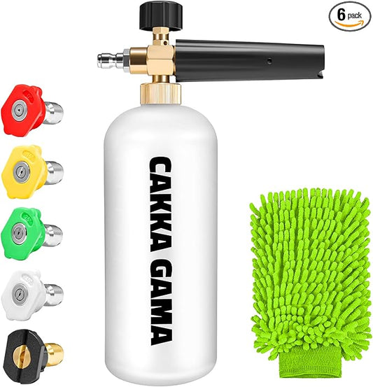 Foam Cannon for Pressure Washer, Industrial Car Wash Foam Sprayer with 1/4 Inch Quick Connector, Adjustable Soap Cannon with 5 Pressure Washer Nozzle Tips for Car Detailing, 1 Liter