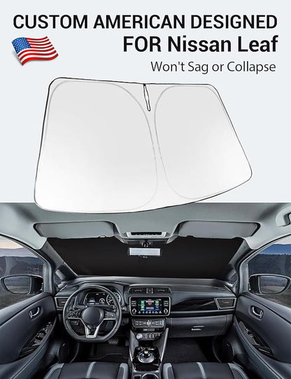 Proadsy 2026 Upgrade Windshield Sun Shade Custom Fit 2018-2025 2026 Nissan Leaf Foldable Front Sunshade Protector Sun Visor Blocks UV Rays Keep Car Cooler