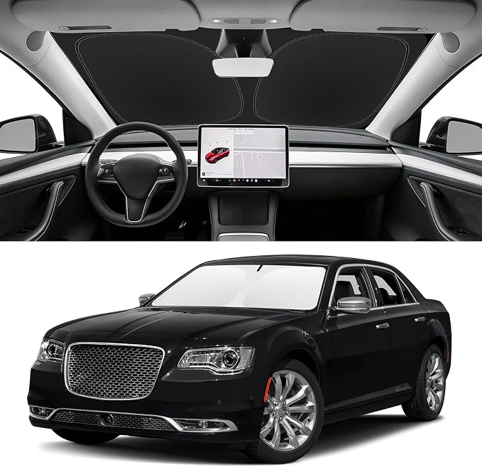 Custom Fit Windshield Sun Shade for Chrysler 300/300C 2011-2025, Blocks UV & Heat, Front Window Sunshade Accessories, Easy Fold & Store Keep Your Car Cooler
