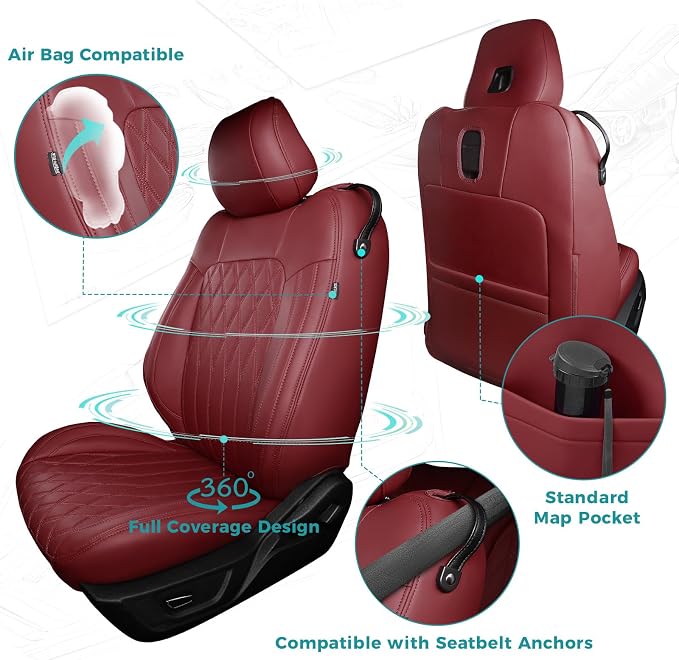 Custom for Ford Mustang Coupe Seat Covers 2015-2025 - Custom-Fit Full Set Faux Leather Car Seat Covers for Mustang Coupe Fastback GT/V6/EcoBoost 2015 2016 2017 2018 2019 2020 2021 2022 2023 2024 2025