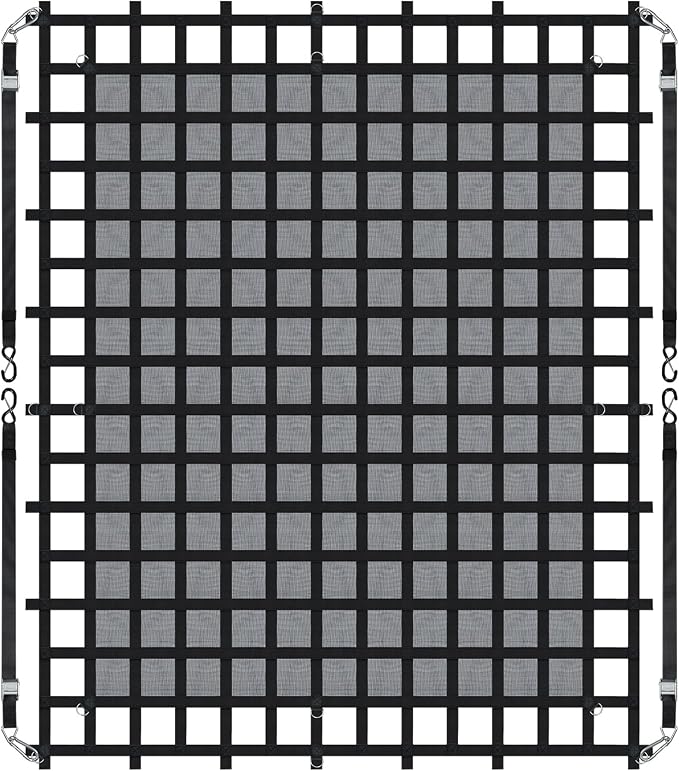 VEVOR Cargo Net with Mesh, 120 in x 105 in, Heavy Duty Truck Cargo Net-(WLL) 1,500lbs, 4 Adjustable Straps with Carabiners & S-Hooks, Truck Bed Cover for Trailer, Pickup, Boat, Jeep, SUV 8.75’x10’