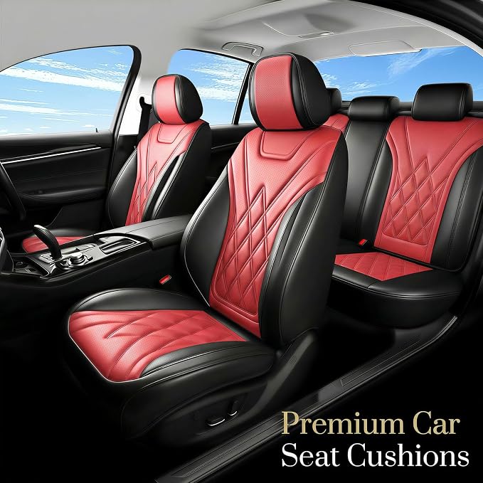 Car Seat Covers Compatible with Hyundai Kona 2018-2025 2026 Waterproof & Breathable Luxury Leather All-Weather Seat Cushions Protectors, Airbag Compatible, Only 2 Front seat Covers (Red)