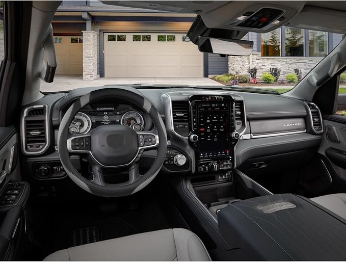 West Llama Customized Auto Car Steering Wheel Cover for Dodge RAM 1500 2500 3500, 15.5-16 inch (Black+Gray-Large Size)