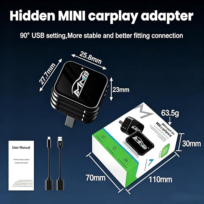 MMB Wireless CarPlay Adapter for iPhone, 2-in-1 Wireless CarPlays & Android Auto Adapter, Convert Wired to Wireless CarPlay,Plug & Play,Auto Reconnect, No Delay, USB-A/Type-C for iOS 10+ & Android 11+