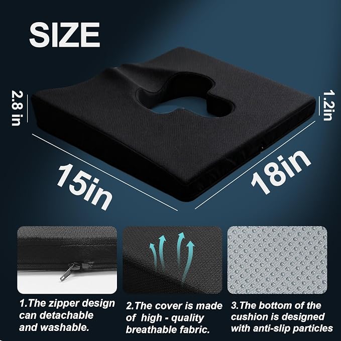 Gel Wheelchair Seat Cushion,Bed Sore Cushions for Butt,hemorrhoid pillow for Chair,Pressure Sore cushion,Memory Foam Butt Pillow,Sciatica,Coccyx,Pressure Ulcer Pain Relief,Washable Cover(Black