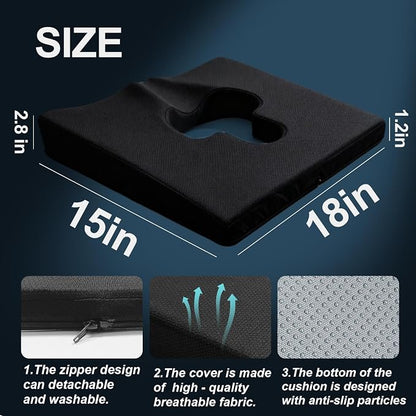 Gel Wheelchair Seat Cushion,Bed Sore Cushions for Butt,hemorrhoid pillow for Chair,Pressure Sore cushion,Memory Foam Butt Pillow,Sciatica,Coccyx,Pressure Ulcer Pain Relief,Washable Cover(Black