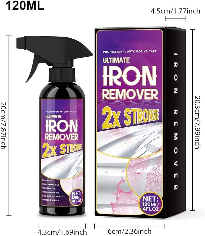 Rust Remover Spray for Metal, Car Rust Remover, 120ml Wheel Cleaner Spray, Multipurpose Iron Stain Removal for Car Detailing, Paint Wheels RV Boat Motorcycle