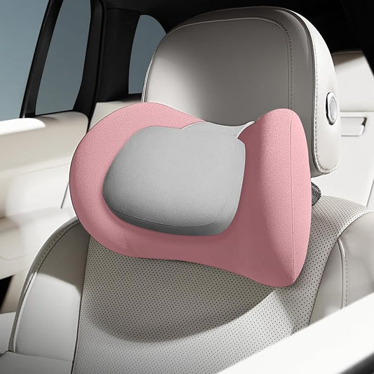 BABUR Car Neck Pillow 100% Memory Foam Ergonomic Pillow Neck Pain Relief While Driving Headrest Neck Support Cushion Universal for Driving Home Office Pink