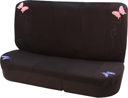 FH Group Butterfly Embroidery Car Seat Covers - Universal Fit, Solid Bench Rear Seat, Washable Seat Cover for SUV, Sedan, Van, Rear Set, Black