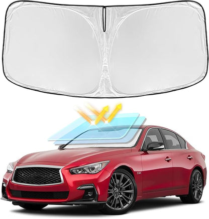 for Infiniti Q50 2014-2024 2025 Windshield Sun Shade - 4 Layers Car Sunshades Front Windows Shade Cover Custom Fit for Q50 Sun Visor 250T Retractable Shade Blocks UV Rays Car Accessories
