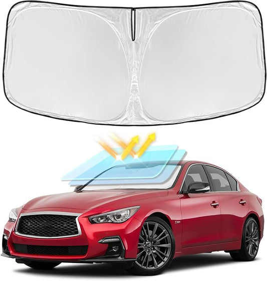 for Infiniti Q50 2014-2024 2025 Windshield Sun Shade - 4 Layers Car Sunshades Front Windows Shade Cover Custom Fit for Q50 Sun Visor 250T Retractable Shade Blocks UV Rays Car Accessories