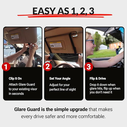 Glare Guard Professional-Grade Polarized Sun Visor Extender –Anti-Glare Sun Glare Blocker for Car Windshields, Adjustable Clip-On UV400 Tinted Visor Extension for Cars, Trucks & SUV (w/Storage Pouch)