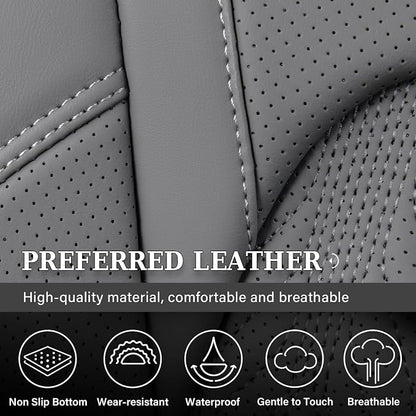 Coverado RAM Seat Covers Full Set, Waterproof Leather Car Seat Covers, Protective Seat Cushions Truck Pickup Custom Fit 2002-2025 Dodge Ram 1500 2500 3500, Gray