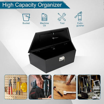 39"X12"X16.5" Tongue Truck Box Black Heavy Duty Steel Trailer Tongue Box Pick Up Truck Tool Box Storage Organizer w/Lock & Keys