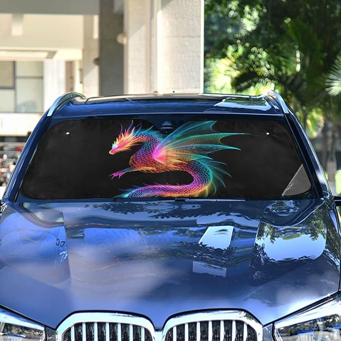 Cars Front Sun Shade Windshield,Foldable Reflective Sun Visor Rainbow Dragon Wings Windshield Sunshade Cover,Blocks UV Ray Sun Protect Interior Keep Cool,55" x 27.6"