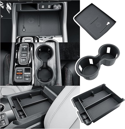 BIBIBO 3Pack for 2026 Honda Passport Center Console Organizer 2026 Honda Passport Console Armrest Tray+Cup Holder +Wireless Charging Mat 2026 Passport Insert Organizer 2026 Honda Passport Accessories