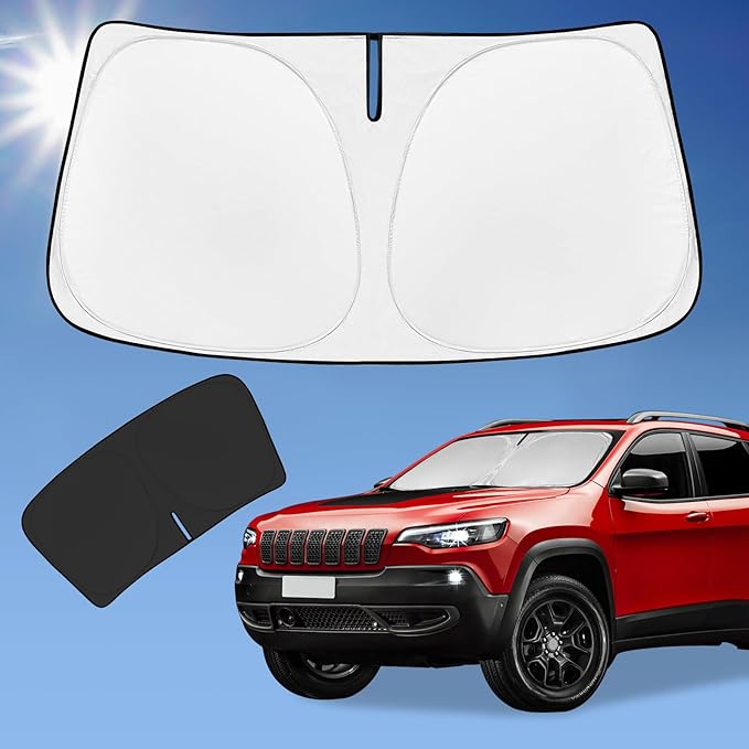 for Jeep Cherokee 2014-2025 2026 Sun Shade Windshield Sunshade Cover, 4-Layer Front Window Shade Custom Fit Cherokee Sun Visor 240T Fabric Car Cooler Accessories (NOT for Jeep Grand Cherokee)