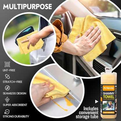 ARTIPOLY Premium Shammy Cloth for Car Drying 2pk (26”x17”)-Super Absorbent Chamois Towel for Car-Reusable Shammy Towel for Car, Bathroom,Pets, Dust Remove, No Spots/Streak/Scratch