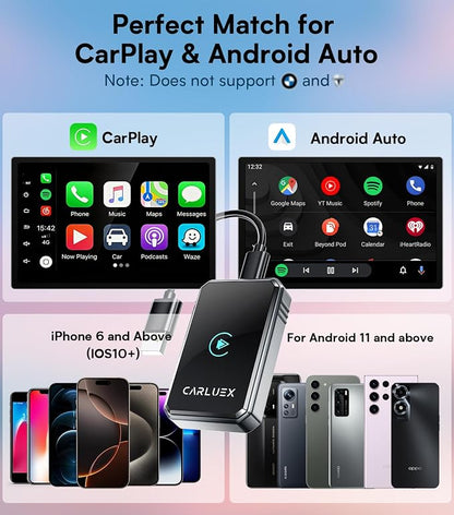 2 in1 Wireless CarPlay Adapter for Apple & Android Auto Adapter, Mini,2025- Bluetooth 5.3 & WiFi 6 with Millisecond Fast Connection, Wired to W++ Compatible with Original Wired Cars & iPhone6+/iOS10+