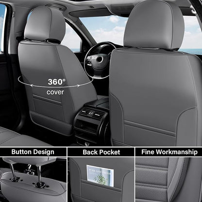 Coverado Car Seat Covers Full Set, Gray Seat Covers for Cars, Automotive Seat Covers, Waterproof Nappa Leather Front Seats and Back Car Seat Protector, Universal Fit for Most Cars SUV Trucks