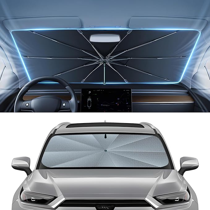 Autorder Windshield Sun Shade Umbrella for 2020-2026 Toyota Highlander Accessories,Upgraded Ice Crystal Material,Easy Setup Umbrella Sunshade for Car Windshield,100% Sun Blocking