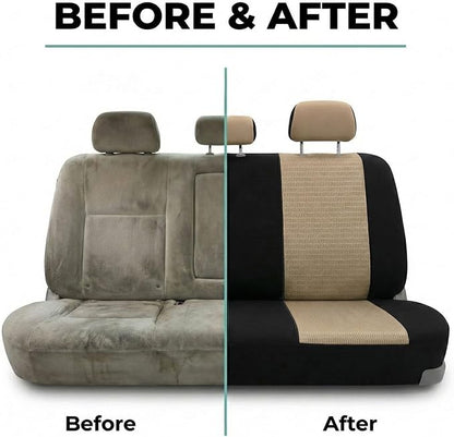 FH Group Automotive Seat Cover Trendy Elegance for Back Seat Begie Car Interior Accessories for SUV, Sedan & Van Universal Fit Combo Rear Seat Cover Split Bench Car Seat Protector for Dogs and Kids