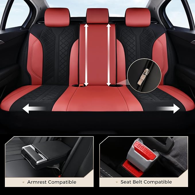 Coverado Seat Covers Full Set, Waterproof Car Seat Covers, PU Leather & Breathable Mesh Seat Protectors, 5-Piece Automotive Seat Covers, Universal Fit for SUVs, Trucks, Sedans