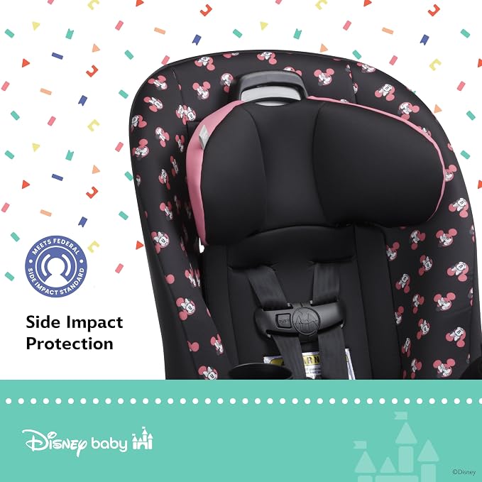 Disney Baby Ellaris 3-in-1 Convertible Car Seat, Slim Fit Design, Rear & Forward-Facing, 5-Position Headrest, 3-Across Fit, Travel-Friendly with Machine-Washable Seat Pad, Mickey Sprinkle