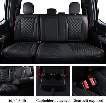 Coverado Full Set Leather Car Seat Covers for F150,Waterproof Automotive Seat Covers for Cars,SUVs,Pickup Trucks,Compatible with 2015-2026 F150 SuperCrew,2017-2026 F250 F350 F450 Crew Cab, Black/Red