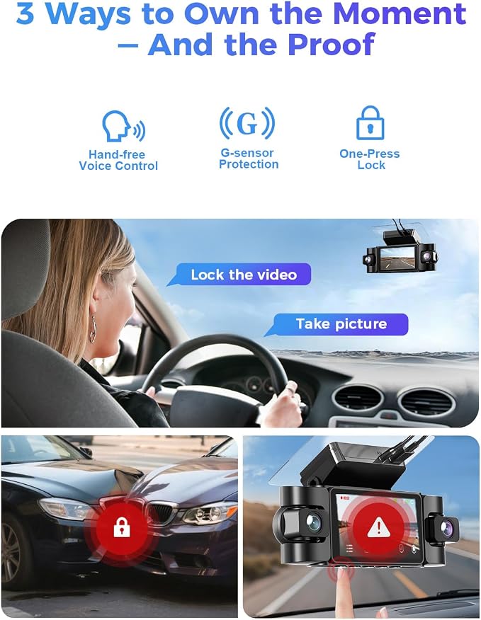 4K 360° Dash Cam, 4 Channel Dashcam Front and Rear Inside & Outside with WiFi, GPS, Parking Mode, Voice Control, Car Protection for Safer Driving, Teens, Road Trip, Travel, Family & Vanlife