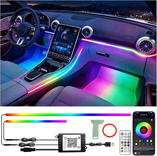 RGB-IC Car Led Strip Lights, Interior Car Lights, App and Remote Control Ambient Lighting Kit with 16 Million Colors Fiber Optics&Music Sync Rhythm, USB Neon Light Accessories for Center Console&Door