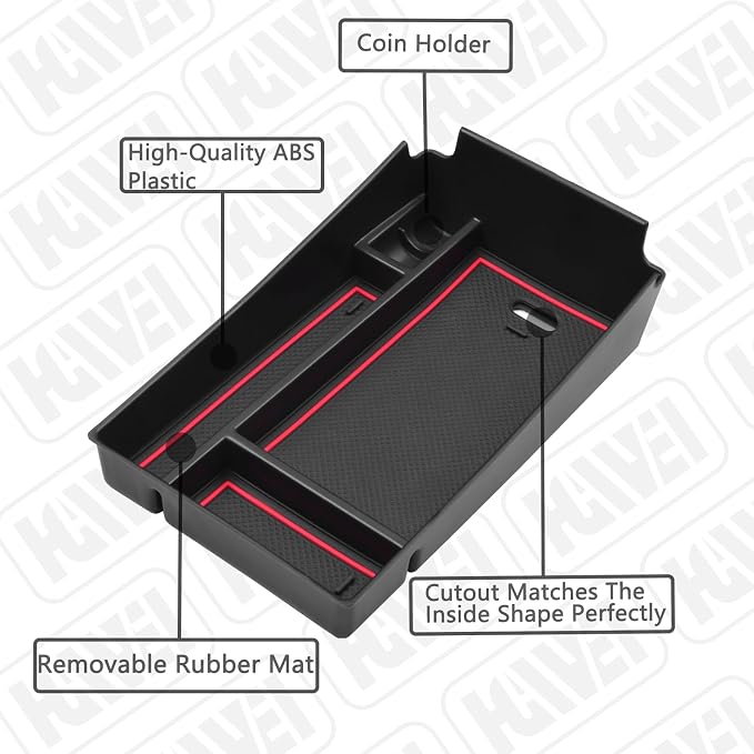HGWEI Center Console Organizer Tray Compatible with Honda HRV 2023 2024 2025 2026 2027 Accessories, Armrest Storage Box for HRV EX/EX-L/LX/SE/Sport/Touring, Red Trim