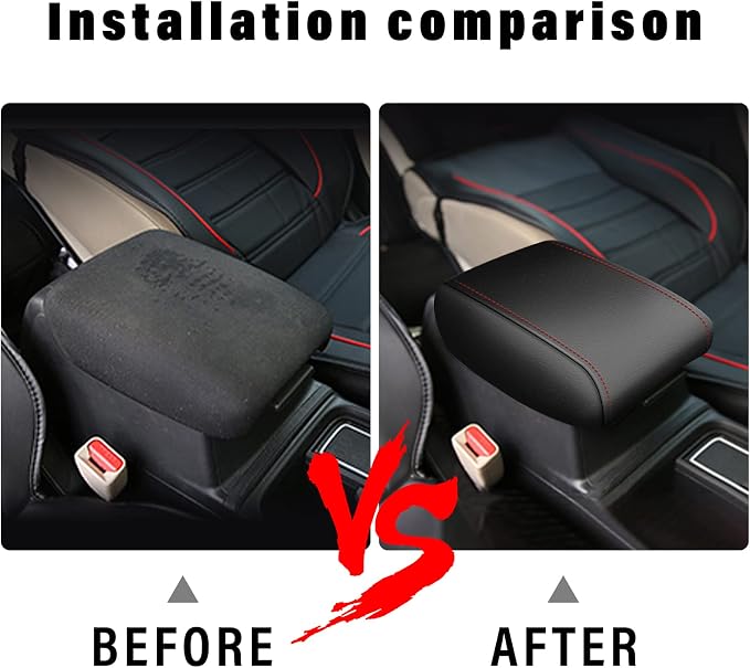 AOMSAZTO Console Covers for 2012 2013 2014 2015 Honda CRV Armrest Covers for Honda CR V Black with Red Stiches