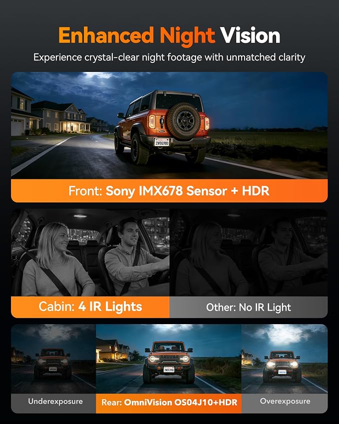WOLFBOX G900 Tripro Cabin-N 3 Channel 4K Mirror Dash Cam, 4K+1080P+2.5K Front Inside Rear View Mirror Camera, 8MP STARVIS 2 IMX678 Night Vision, 12" Smart Screen, 5.8G WiFi (SD Card Not Included)