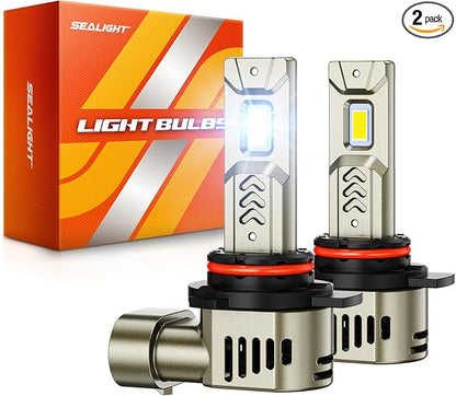 SEALIGHT 9012 LED Light Bulbs, 45000LM 10X Super Brighter 6500K Cool White L2S 9012 HIR2 LED Bulbs with Fan, 1:1 Mini Size, Off-Road Lights with Plug N Play, Pack of 2
