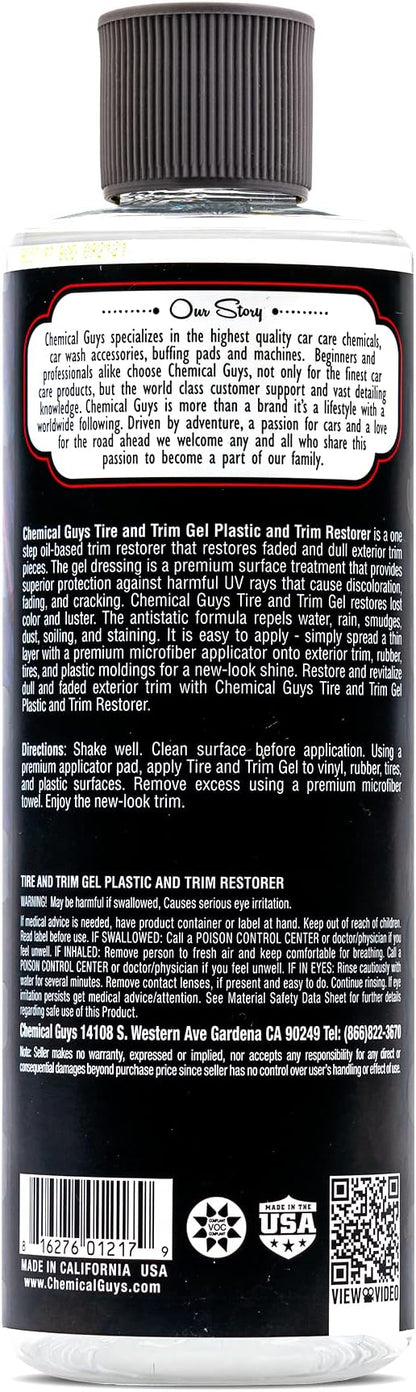 Chemical Guys Tire And Trim Gel For Plastic And Rubber, Restores Faded Tires, Trim, And Bumpers, Enhances Shine And Protection, Safe For Cars, Trucks, SUVs, Motorcycles, RVs & More, 16 Fl Oz