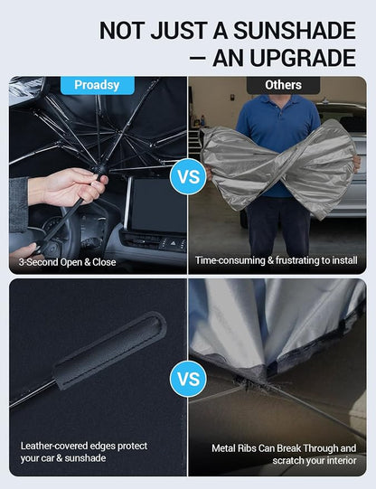 Proadsy Windshield Sun Shade Umbrella for Subaru Forester 2019-2025 2026 Foldable Car Umbrella Sunshade with Soft TPU Handle Spring Structure Crystal Cooling Material Protect Car from Rays & Heat