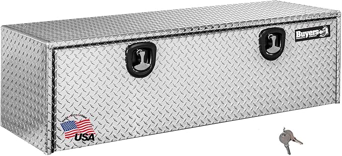 Buyers Products 1705140 Diamond Tread Aluminum Underbody Truck Tool Box, 24 x 24 x 48, Made in USA, .100 in. Thick, Corrosion Resistant, Locking Compression Latch, Secure Storage for Work Trucks