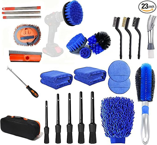 23Pcs Car Wash Kit,62" Car Wash Brush Mop with Long Handle,Car Cleaning Kit,Car Detailing Brush Set,Car Wash Bucket with Filter,Windshield Window Squeegee for Cars RV Truck Boat