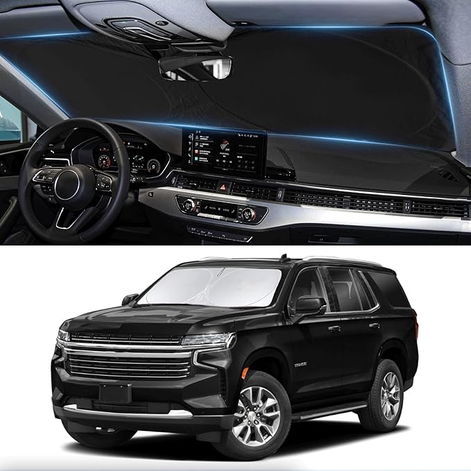 for Tahoe 2025 Windshield Sun Shade Sunshade-Custom Fit 2024 2023 2022 2021 Chevrolet Tahoe Z71, Premier, High Country, RST, LT, LS Accessories Windshield Cover Front Window Sun Visor Blocks UV