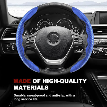 Universal Fit Carbon Fiber Steering Wheel Cover, Segmented Steering Wheel Protector, Carbon Fiber Anti-Skid Steering Wheel Cover Car Interior Accessories (2 Pcs Blue)
